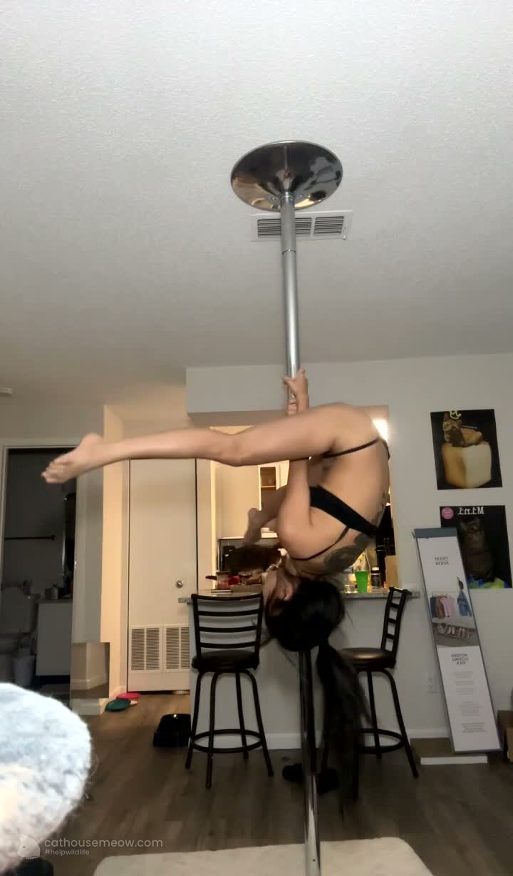 Flirty Black Lingerie Pole Dance At Home