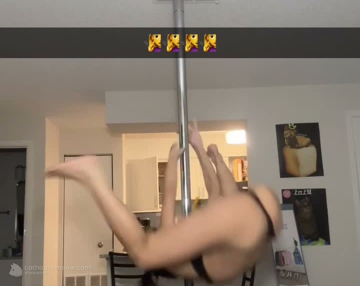 Playful Pole Spin In Black Lingerie