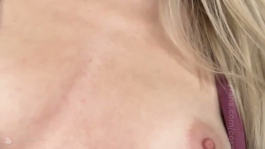 Smiling Blonde Teases In Burgundy Top